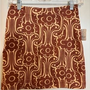 Free People | Floral Patterned Brown and Cream Skirt | Size 0